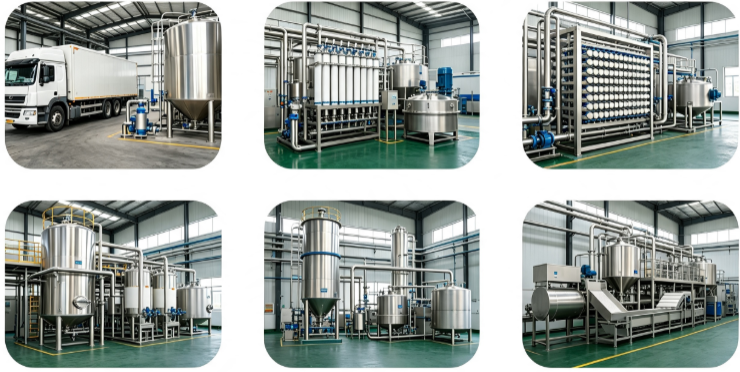 Membrane separation purification process flowchart for whey protein isolate standardization