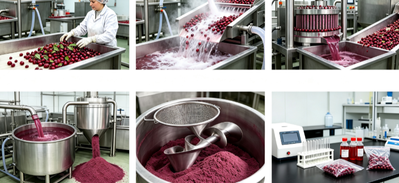 Spray drying process flowchart for cranberry juice powder Spray drying process flowchart for cranberry juice powder