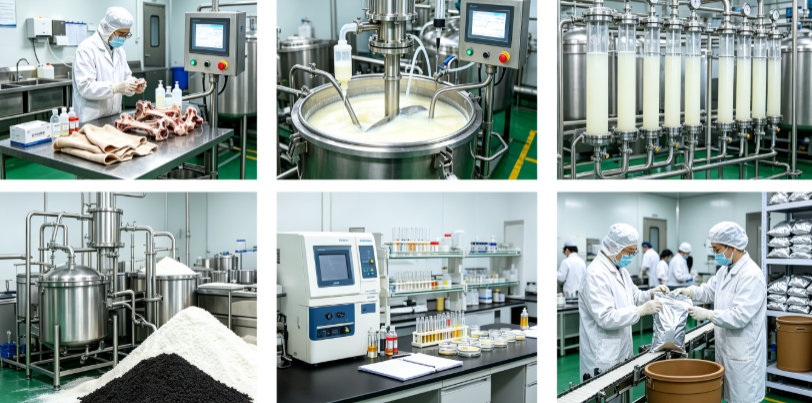 Water extraction process flowchart for collagen peptide from bovine skin and bone Water extraction process flowchart for collagen peptide from bovine skin and bone