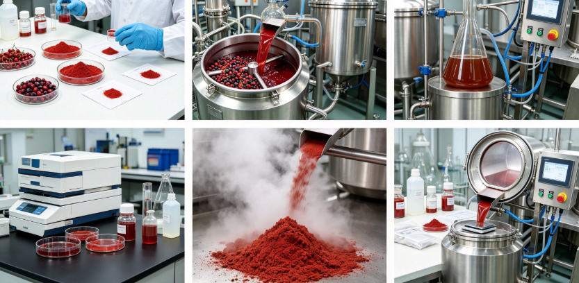 Extraction and purification process flowchart for astaxanthin from haematococcus pluvialis