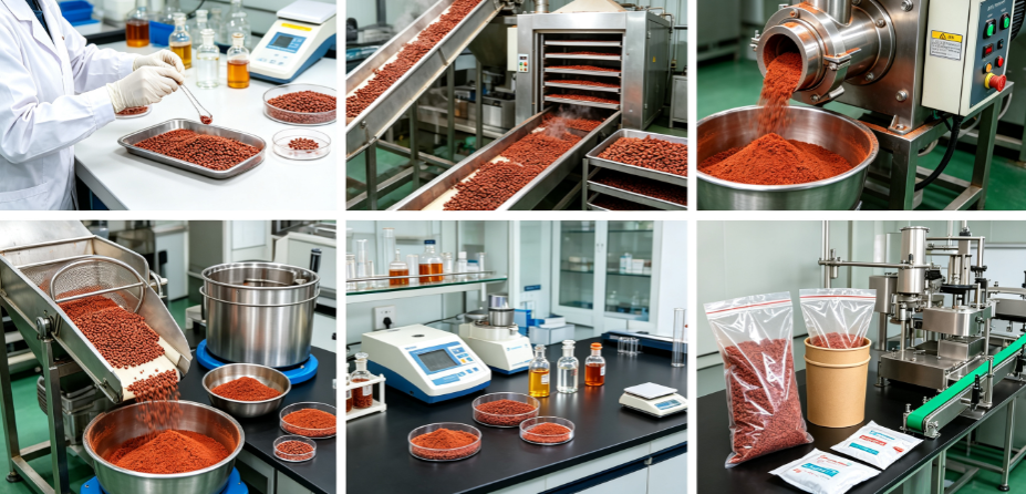 Extraction and grinding process flowchart for annatto seed powder Extraction and grinding process flowchart for annatto seed powder
