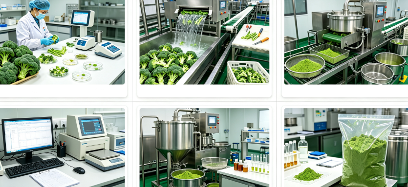 Spray drying production flowchart for broccoli powder Spray drying production flowchart for broccoli powder