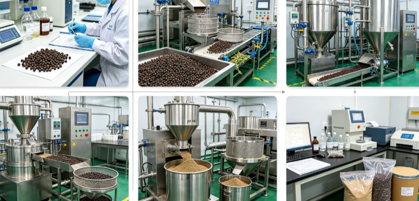 Low temperature grinding process flowchart for black pepper powder Low temperature grinding process flowchart for black pepper powder