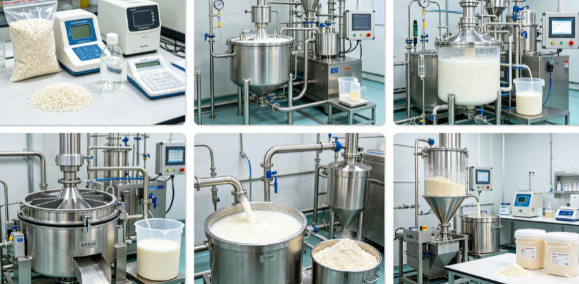 Enzymatic extraction process flowchart for rice protein powder Enzymatic extraction process flowchart for rice protein powder