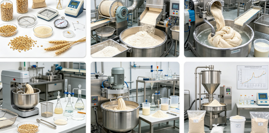 Enzymatic extraction process flowchart for wheat protein powder