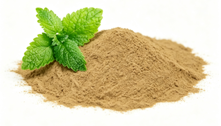 Melissa officinalis dried herb powder macro photography