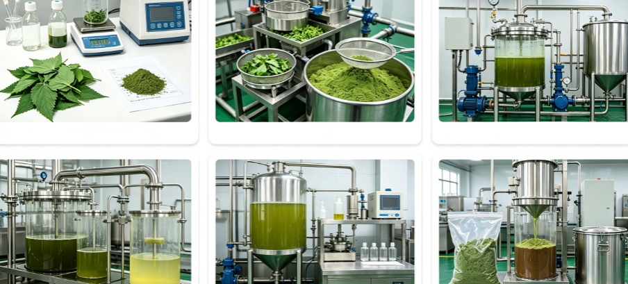 Low temperature drying & grinding process flowchart for nettle leaf powder Low temperature drying & grinding process flowchart for nettle leaf powder