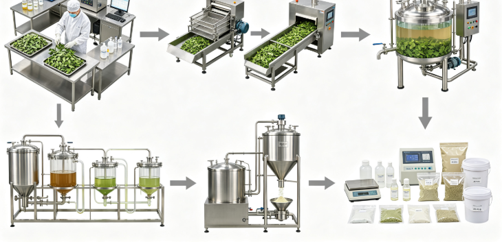 Low temperature extraction process flowchart for Olive Leaf Extract Low temperature extraction process flowchart for Olive Leaf Extract