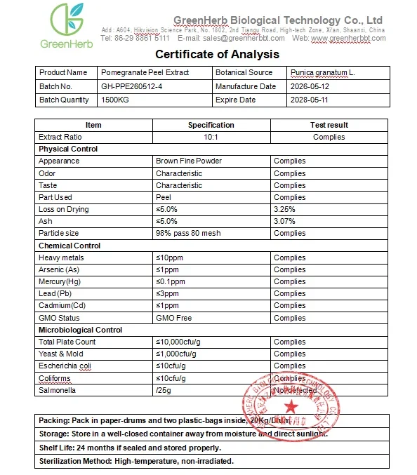 Pomegranate Peel Extract COA Pomegranate Peel Extract COA