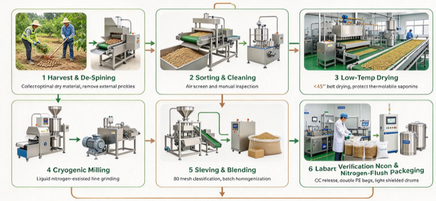 Low temperature extraction & grinding process flowchart for Tribulus Terrestris Powder ScreenShot_2026-09-28_095314_979.png