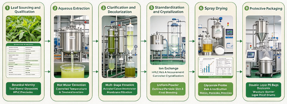 Low temperature extraction & purification process flowchart for stevia extract ScreenShot_2026-10-08_114339_413.png