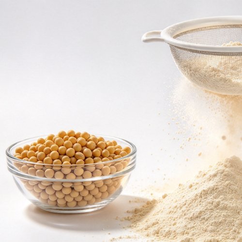 pure soy protein powder close up natural light